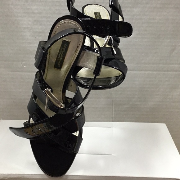 Dolce & Gabbana black patten strappy sandal heels. - Picture 1 of 4